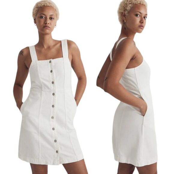 MADEWELL Denim Square Neck Sleeveless Mini Dress in Tile White sz 10 NWT - Picture 1 of 15